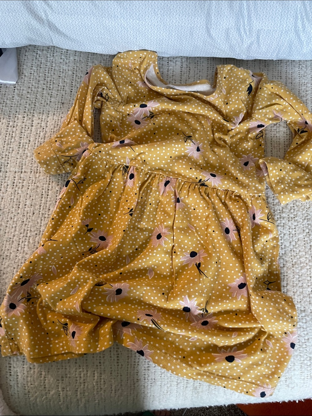 Carter's Mustard Yellow Floral Dot Long-Sleeve Dress